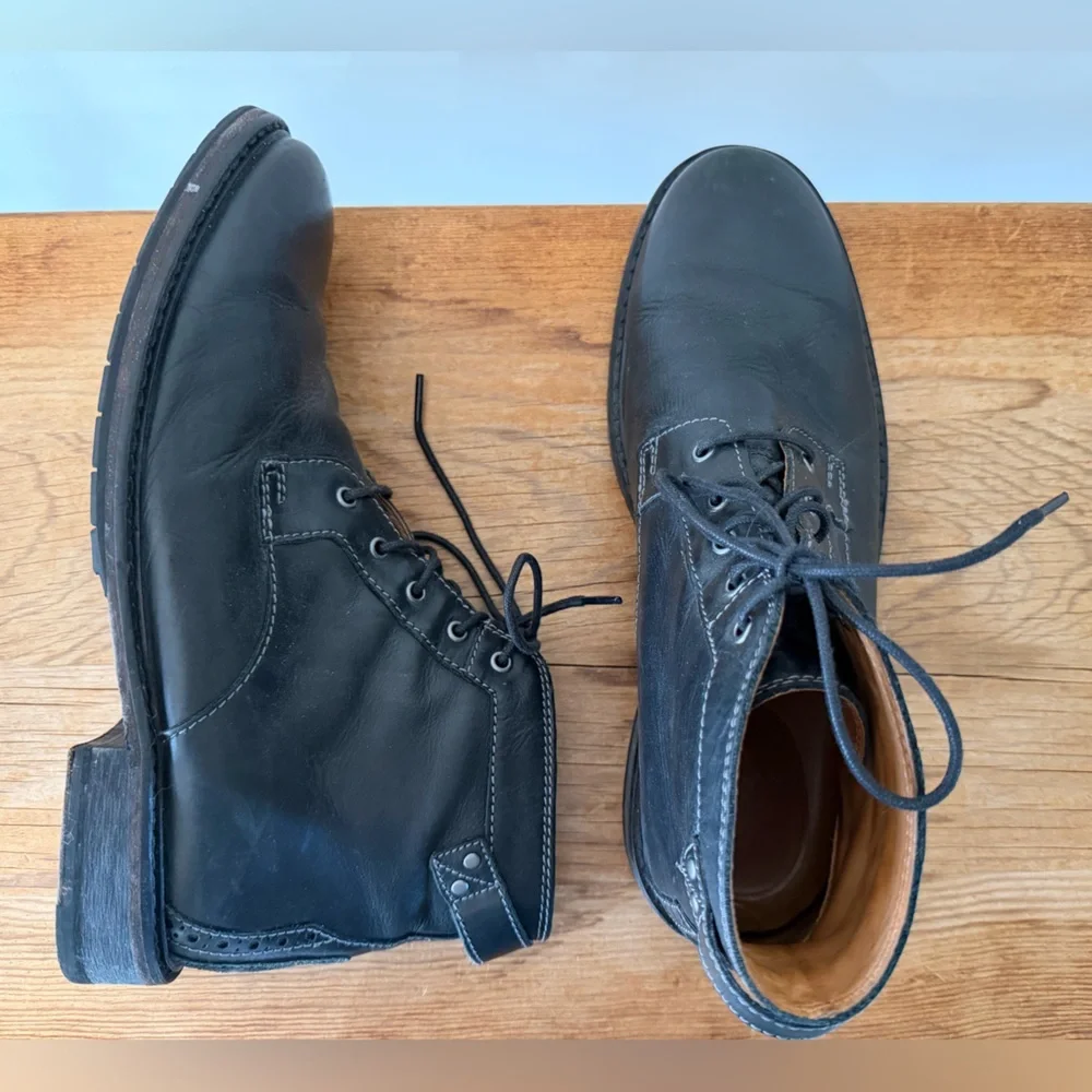 Clarks SMART Clarkdale Bud Black Burnished Lea Lace Up Boots Shoes Men’s US 11